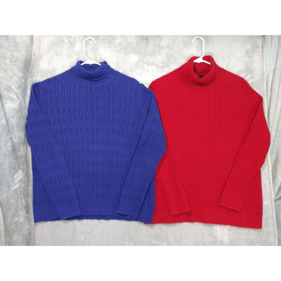 Talbots Sweater Womens 1X Cotton Pullover Turtleneck Cable Neck Lot of 2 - Picture 1 of 7